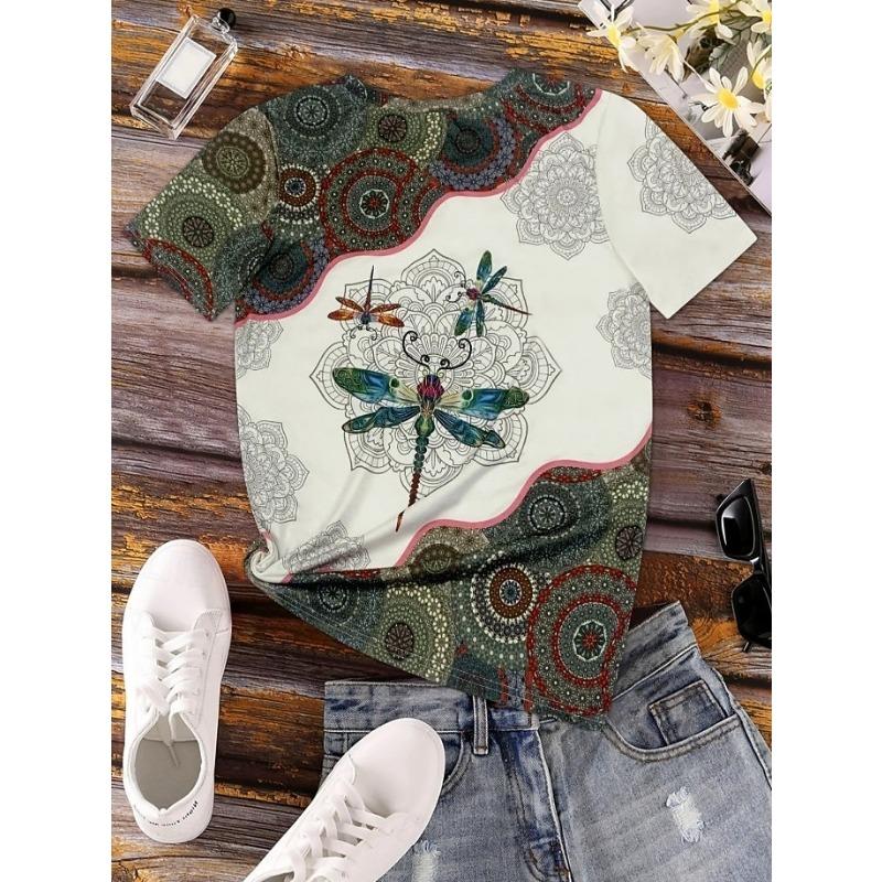 Women's T Shirt Print Graphic Animal Plants Vintage Classic Short Sleeve Neck Round Neck Regular Tops Summer