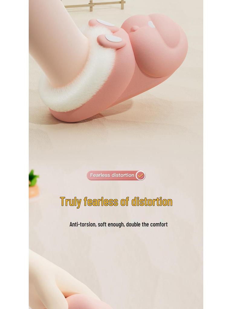 Autumn/Winter Cute Bunny Girl Plush Lined Non-slip Warm Cotton Slippers for Kids