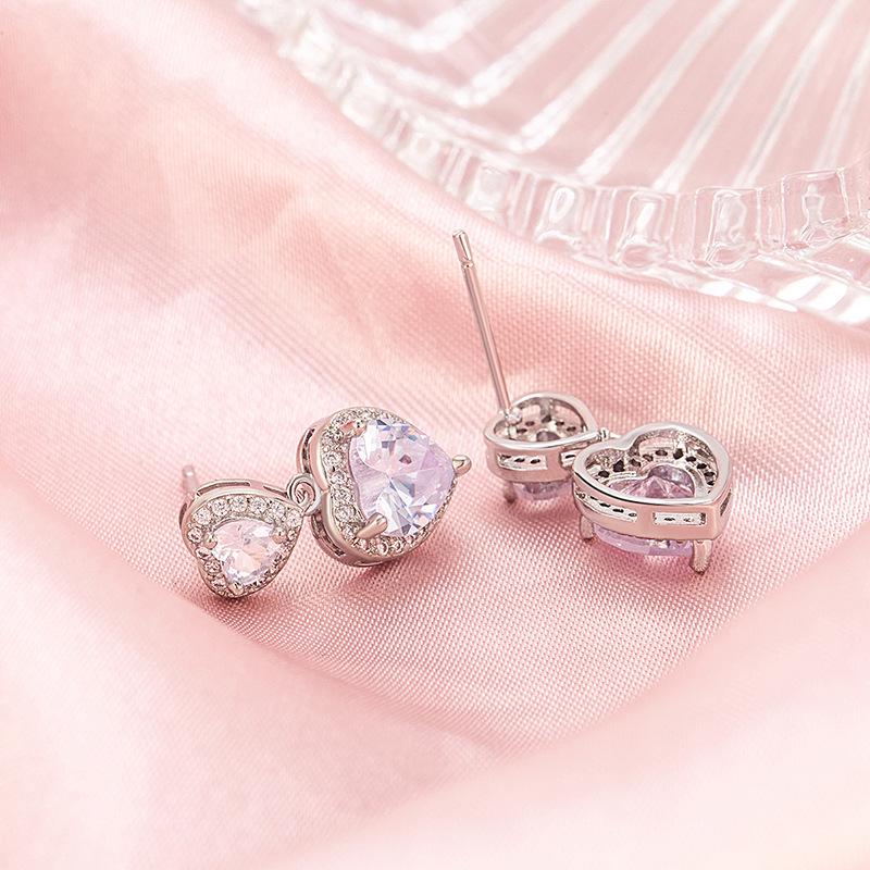 Elegant Zirconia Heart Earrings: French Style, High-End Shine