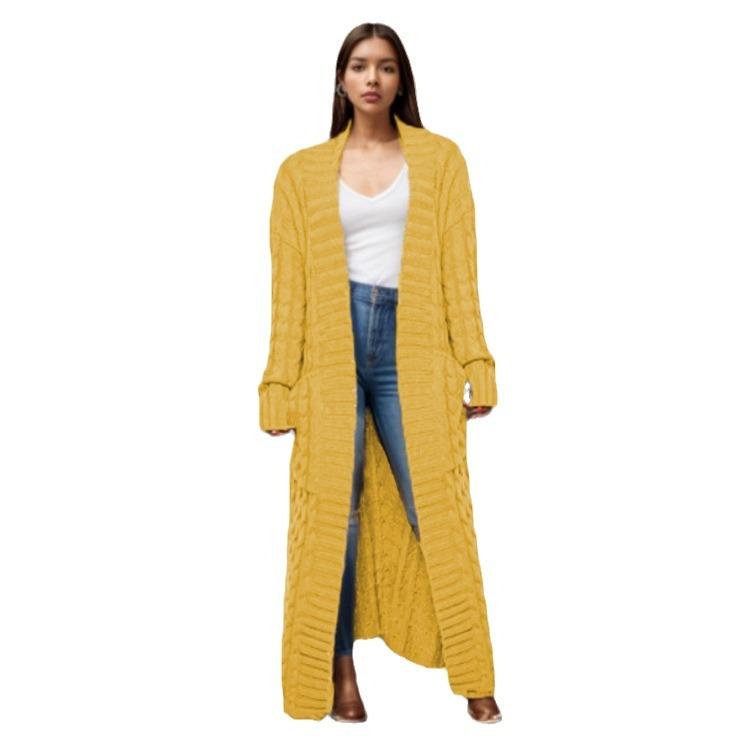 New Loose Knitted Cardigan with Pockets, Long Twisted Sweater and Thick Coat for Women In Autumn and Winter