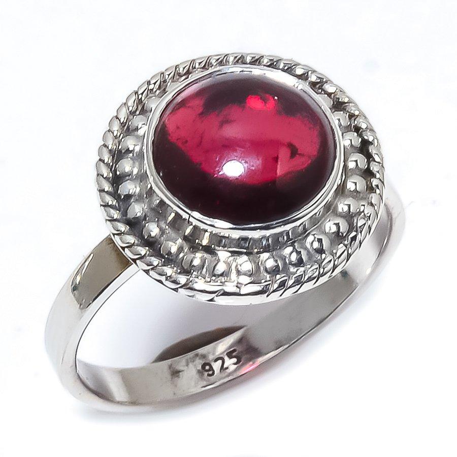 Natural Garnet Gemstone Handmade 925 Solid Sterling Silver Jewelry Ring S.7 N1E26