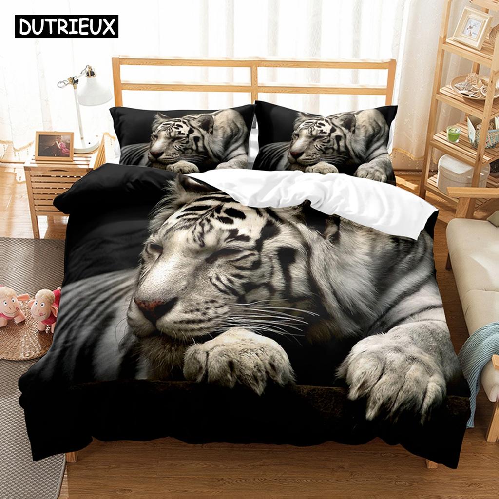 Animal White Tiger Bedding Set Scenery Comforter 3D Print Luxury Duvet Cover Set Home Textile Decor Full Queen King Single Size