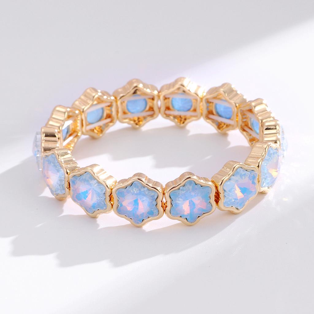Trendy New Arrival Alloy Stretchable Colorful Glass Bracelet Elastic Cuff Geometric Bracelet Jewelry Gift for Women