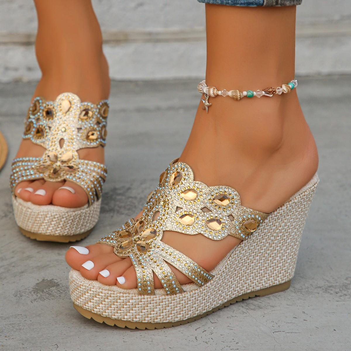 

Модная женская летняя обувь 2025 сетчатые сандалии на платформе «рыбка» женские летние сандалии со стразами из лакированной кожи повседневные и удобные сандалии на толстой подошве 42 золотой