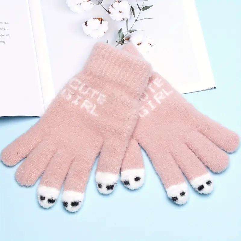 Touchscreen Winter Gloves for Women Cute Cartoon Full Finger Fleece Lined Warm Elastic Outdoor Daily Use Holiday Accessories