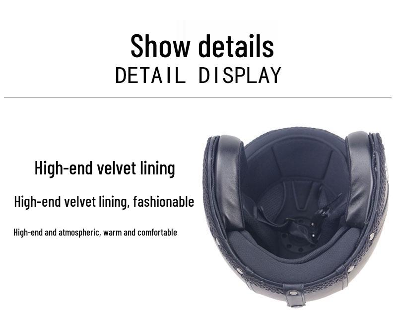 Retro Leather Motorcycle Half Helmet with Visor