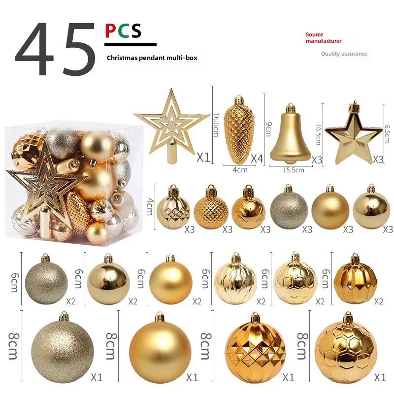 Hot 45PCS 4/6/8CM Tree Top Star Christmas Ball Christmas Tree Pendant Set Pack 2025 New Year Navidad Gifts Christmas Decoration