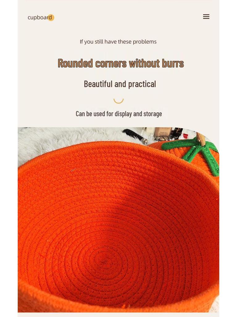 Pumpkin Cartoon Large Desktop Storage Basket with Lid - Dustproof for Sundries & Snacks