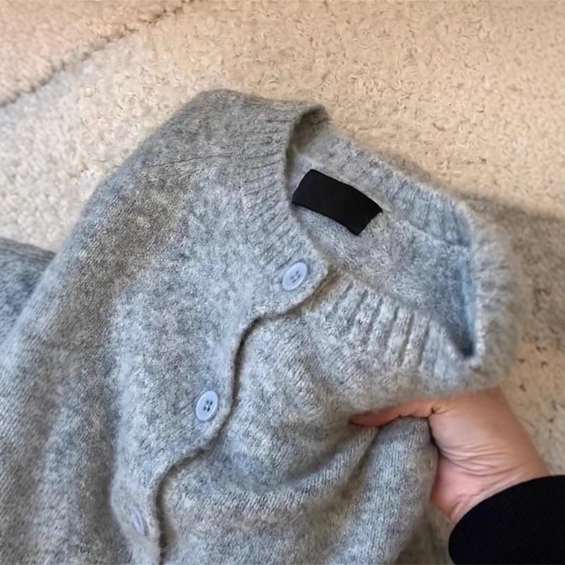 Gray Raccoon Velvet Knitted Cardigan Women's Spring and Autumn Soft Waxy Lazy Sweater Jacket High-end Top