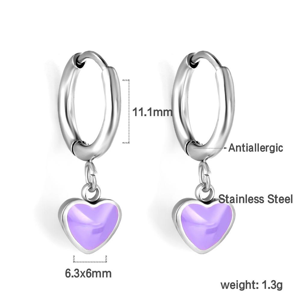 Love earrings simple personality cute girl color dripping oil heart stud earrings stainless steel earrings