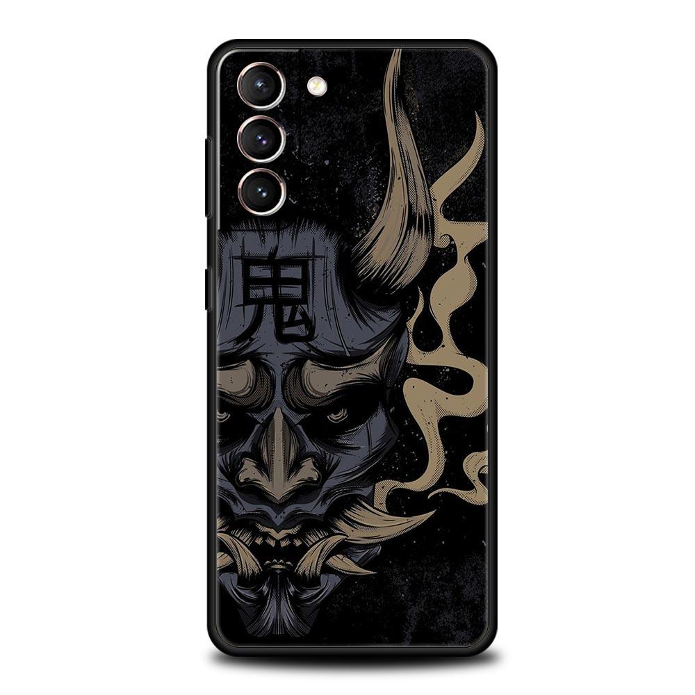 Japan Samurai Oni Mask Phone Case For Samsung Galaxy S26 Ultra S25 Plus S24 FE S23 S22 5G S21 S20 Cover Black Soft