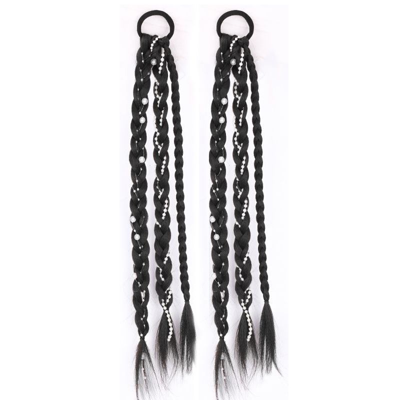 Wig Ponytail Braid Fishbone Cable Stitch Long Braid Female Artificial Nature Internet Celebrity Braided Hair Boxing Double Ponytail Pearl Dreadlocks