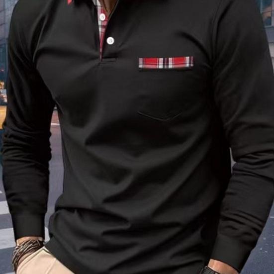 Cămașă pentru bărbați, primăvară, toamnă, cu nasturi, guler răsturnat, mâneci lungi, imprimeu în carouri, buzunar la piept, cu uscare rapidă, pulover, fitness, pentru antrenament în aer liber