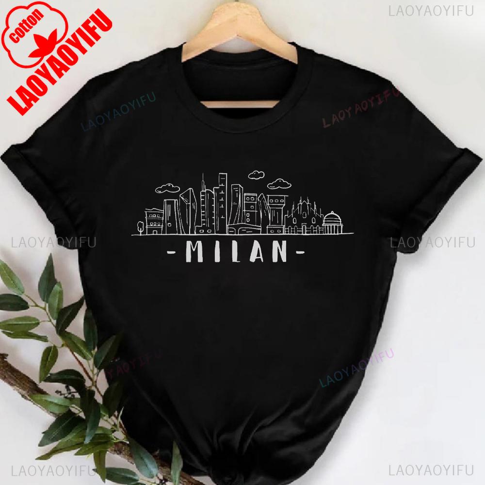 MILANO ITALIEN Buchstabenaufdruck Rundhals-T-Shirt Lässiges Kurzarm-T-Shirt für Frühling & Sommer Damenbekleidung Valentinstag