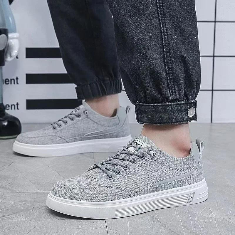 Fashion Men's Canvas Shoes Trendy All-match Breathable Mens Sports Sneakers Lace Up Lightweight Flat Solid Color Casual Sports Shoes Man