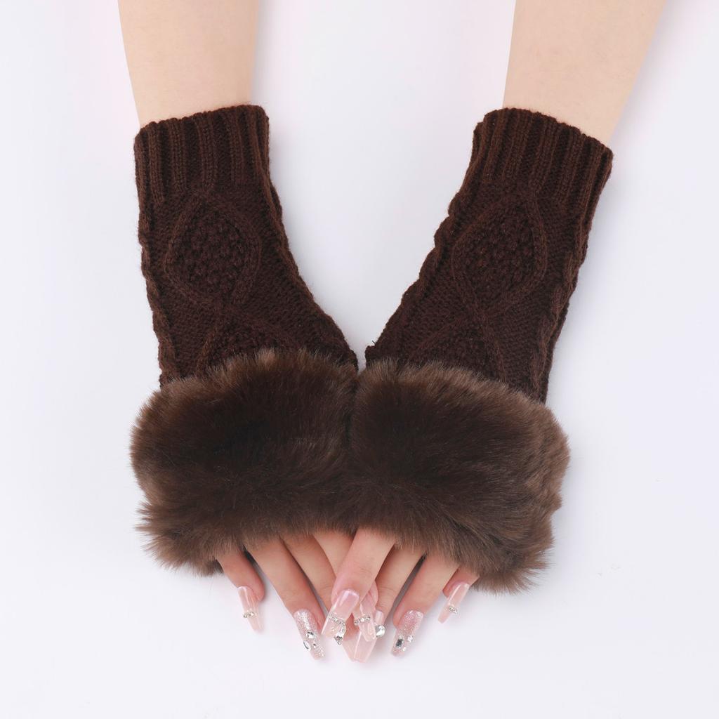 Diamond Shaped Short Gloves for Women Knitted Warm Half-finger Arm Sleeves
