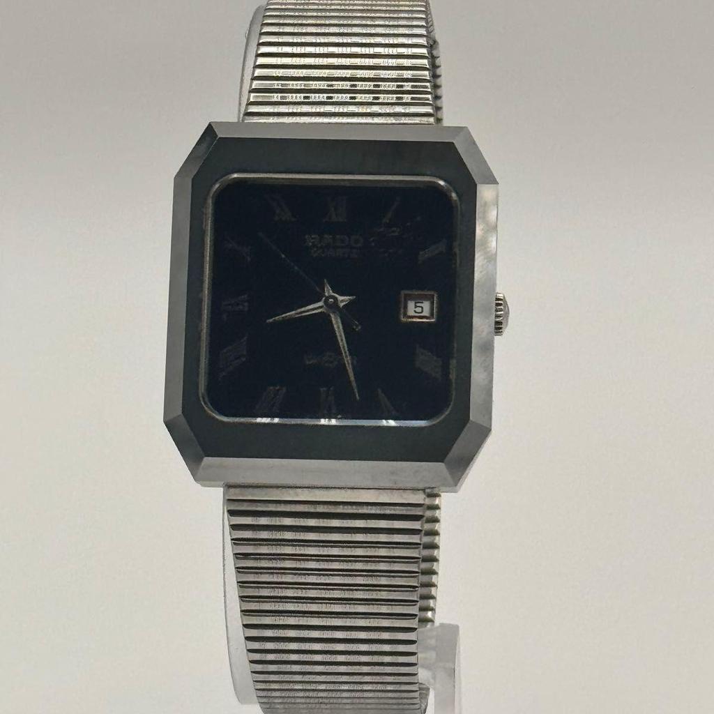 Used [Battery Replaced] Working Item RADO Watch Men's Date Quartz Silver Black