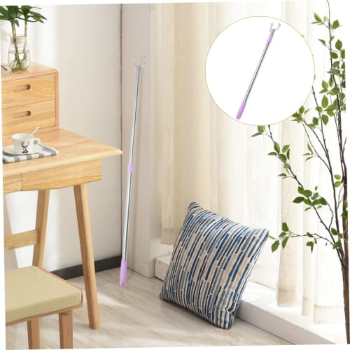 DOITOOL Stainless Steel Telescopic Rod, Hanger, Dressing Aid Stick, Curtain Hook, Claw, Reach Hook, Dress Stick Tool, Steel Fork, Purple, Aluminum