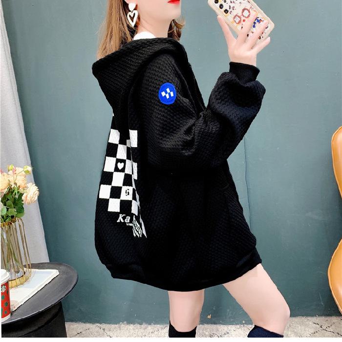 

Spring/Summer 2022 Women s Thin Plaid Print Hooded Jacket in White/Gray (200-300g) L (suggested 100-120 jin) чёрный