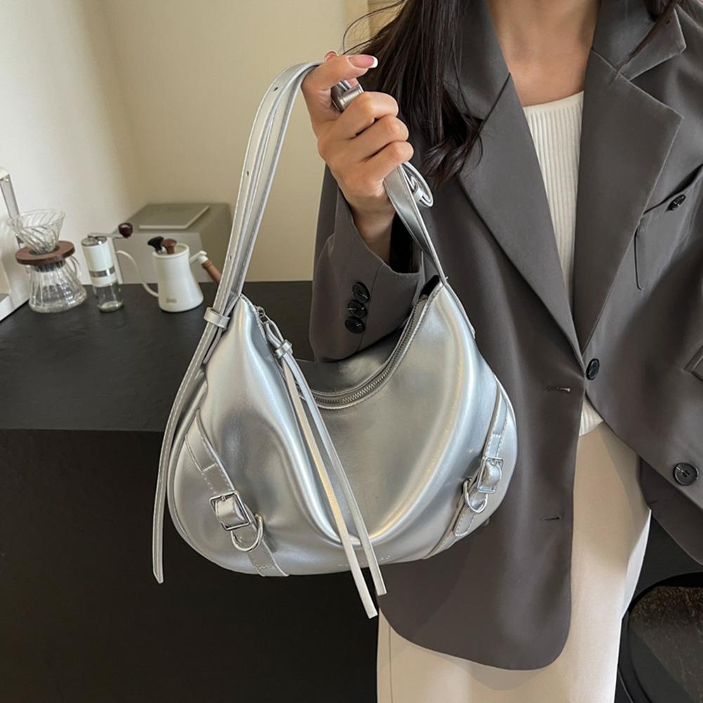 Women PU Trendy Shoulder Handbag Adjustable Strap Fashion Shoulder Bag Chic Hobo Bag Zip Closure for Outdoor Travel