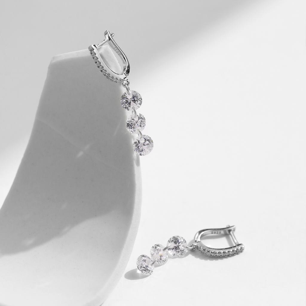 MODIAN 925 Silver Sparkling Luxury Clear CZ Swing Dangle Earrings Classic Wedding Drop Earrings For Women Jewelry