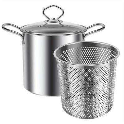 1Pack Fryer Pot with Basket 3.5L Deep Frying Pot with Clear Lid Stainless Steel Deep Oil Fryer Multifunctional Fish Fryer Pot