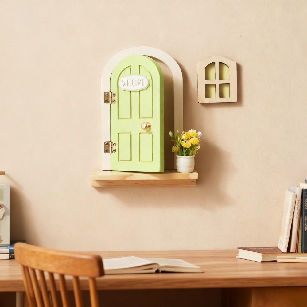 Room Wall Decor Wooden Fairy Elf Door Set Simulation Balcony Kids Toys  Home Decor