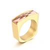 European-American Minimalist Gold Stainless Steel Multicolor Gemstone Ring for Women