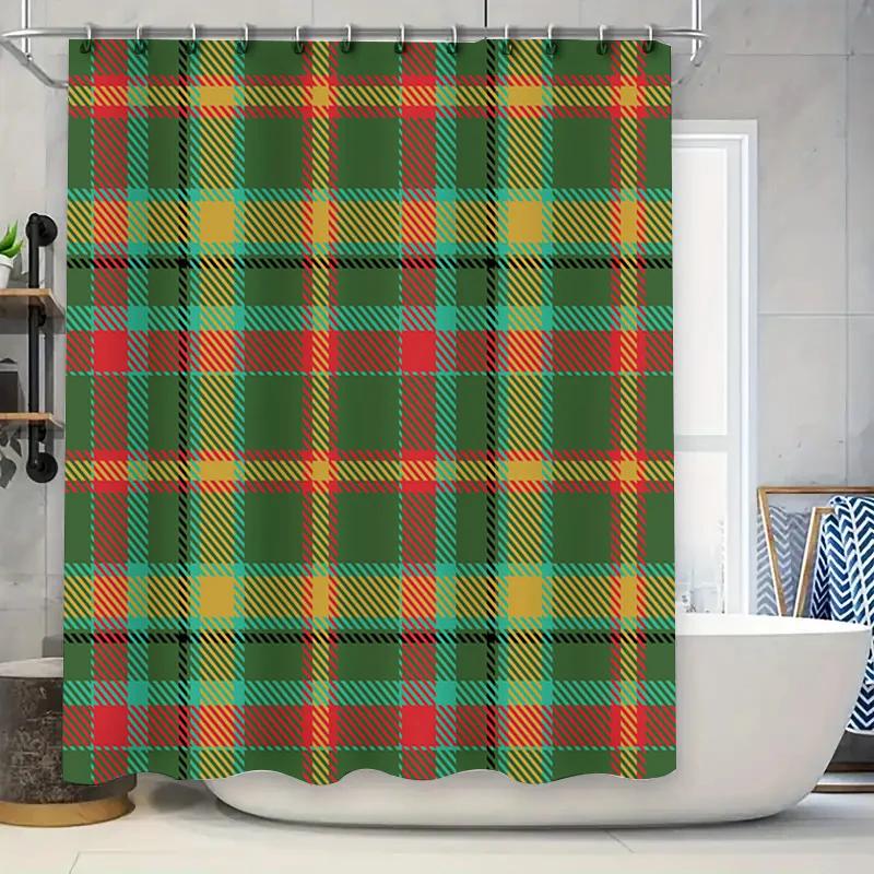 

Green Plaid Shower Curtain Waterproof Bath Decor Customizable Home Accessories For Bathroom Green Red Yellow Blue Orange 69X72 W60H190(CM)-1 Pcs
