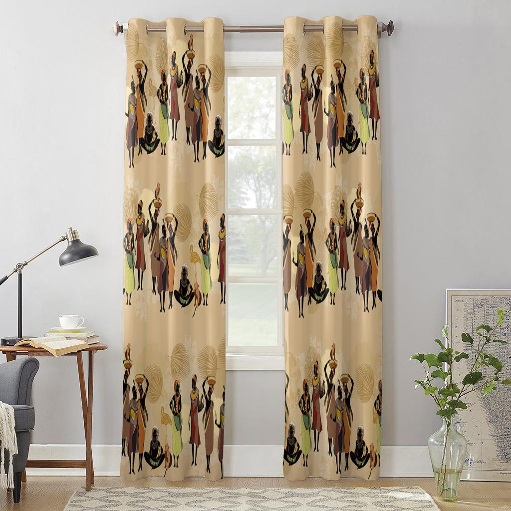 Ethnischer Stil Afrikanische Frauen Schwarze Frauen Vorhänge für Schlafzimmer Wohnzimmer Fenster Vorhang Behandlungen Jalousien Küche Dekor Vorhänge