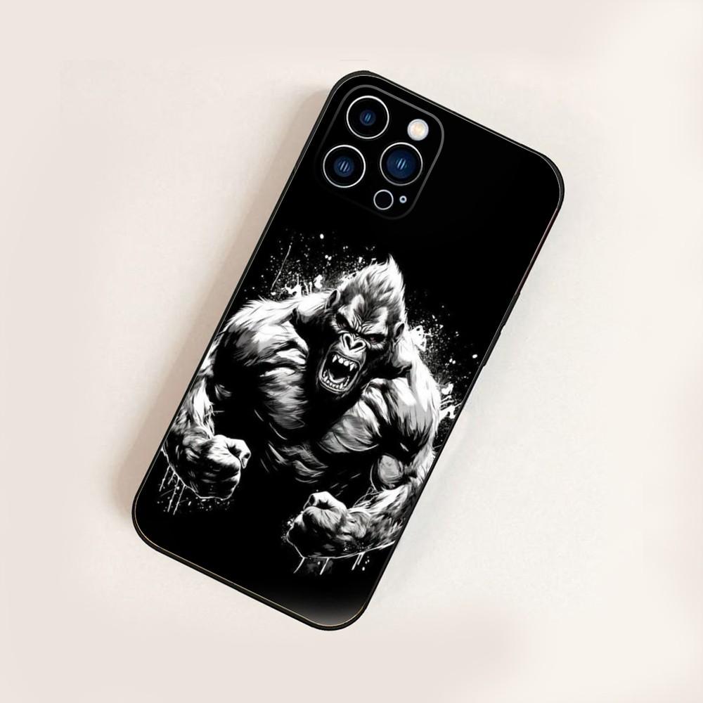 Gorilla Art Design  Phone Case For iPhone16,15,14,13,12 Mini 11 Pro XR,X,XS,MAX 7,8 Plus Silicone Cover Soft Black