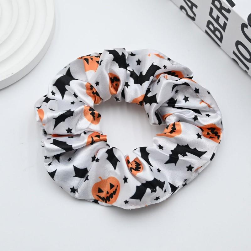 Halloween Themed Hair Tie Elastic Scrunchie Women Purple Beige Ghost Pumpkin Moon Design