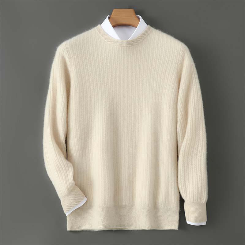 Men's Casual Round Neck Jacquard Wool Sweater - Loose Fit Pullover