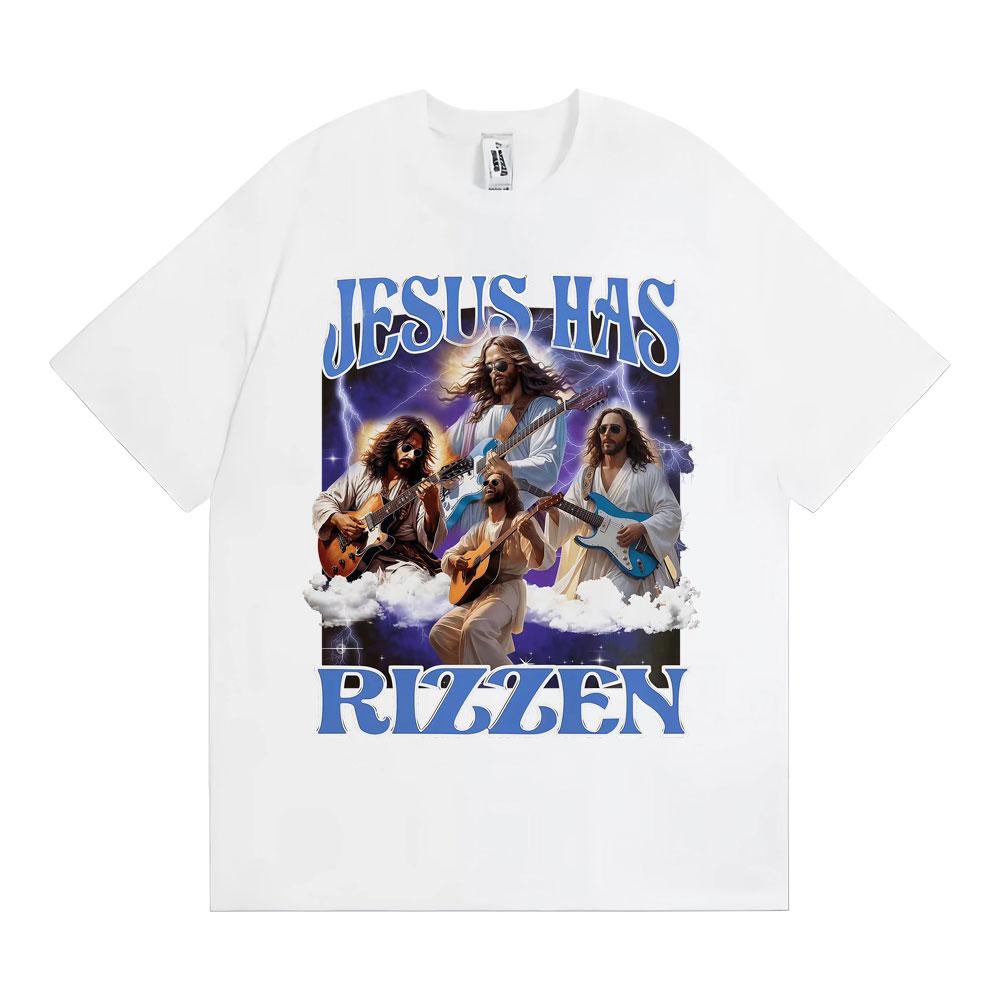 Lustiges Jesus ist auferstanden Vintage 90er Grafik T-Shirts Unisex Mode Hip Hop Kurzarm T-Shirt Baumwolle Gemütliches Übergroßes T-Shirt