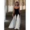 Elegant French Black & White Color Block Slimming Spaghetti Strap Maxi Dress for Tall Women