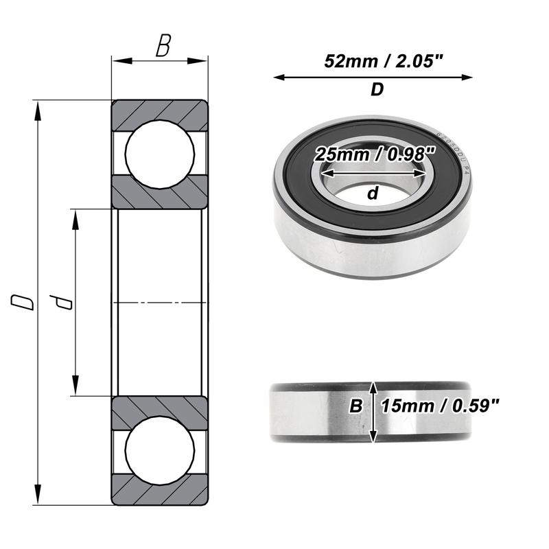 Motoforti 6205DDU Deep Groove Ball Bearings 25x52x15mm P4 Double Rubber Seal Lubricated Bearings Car Scooter Skateboard Wheel