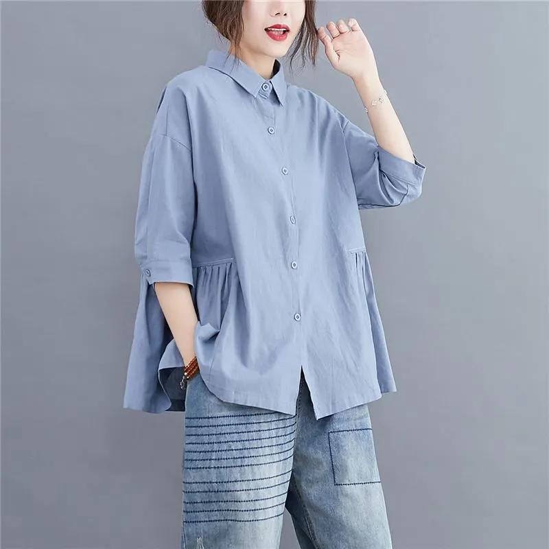 

Женские летние хлопковые льняные повседневные рубашки простого фасона однотонные свободные удобные женские топы L