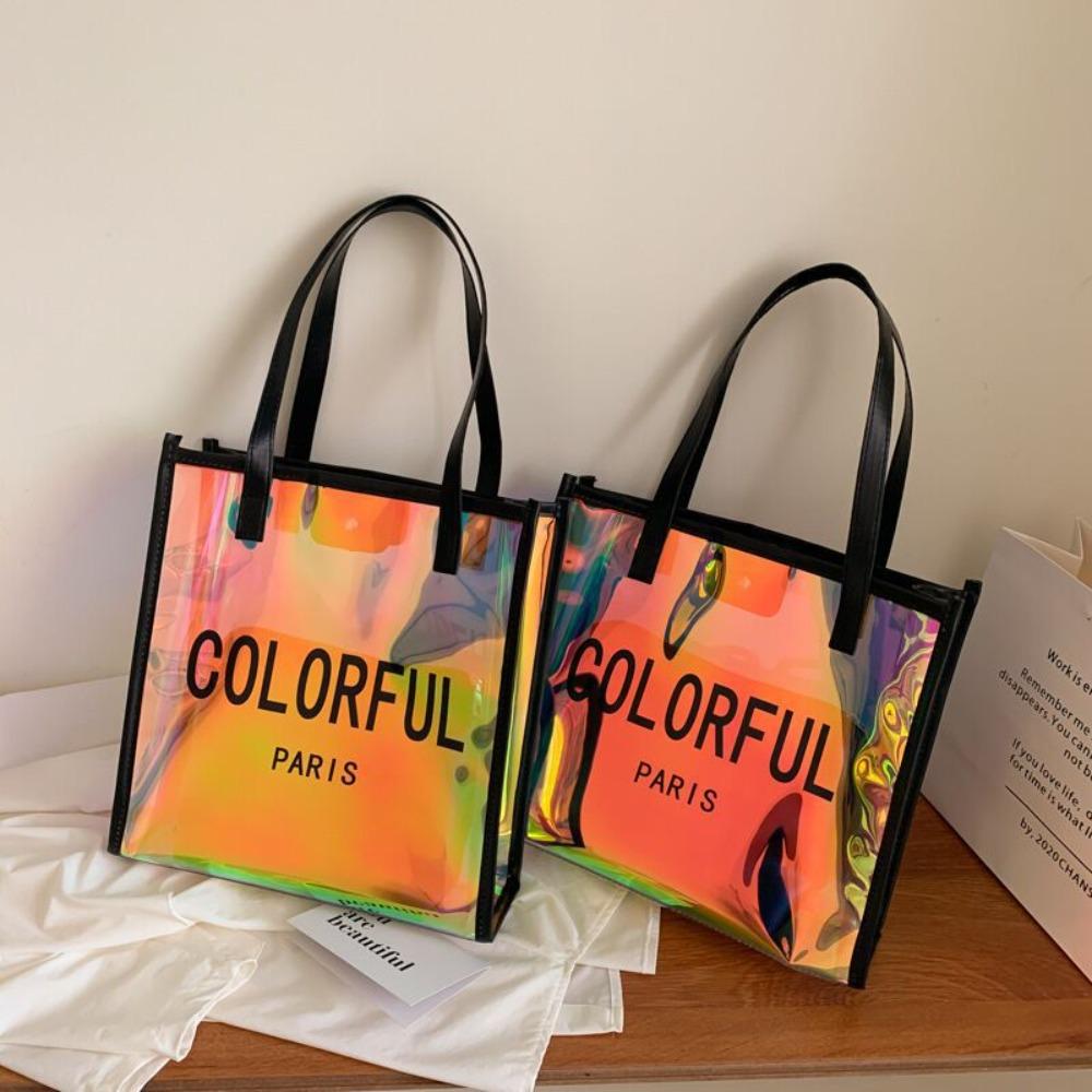 

Summer Beach Portable Tote Korean Style Waterproof Shoulder Bags Laser PVC Handbag Girls Gift срібний