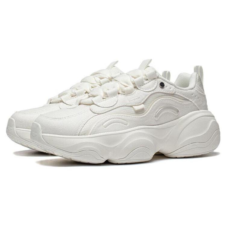 Li Ning Honig Dämpfung Rutschfest Abriebfest Unterstützung Niedrig geschnitten Klobige Sneaker Damen Elfenbein AGCT126-1