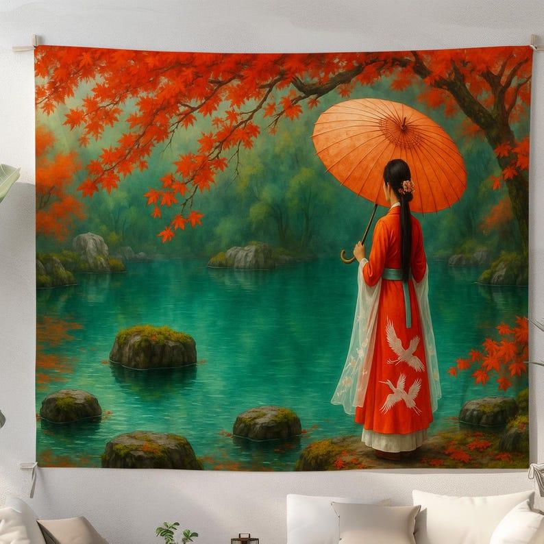 Japanese women tapestry 75x100 чёрный