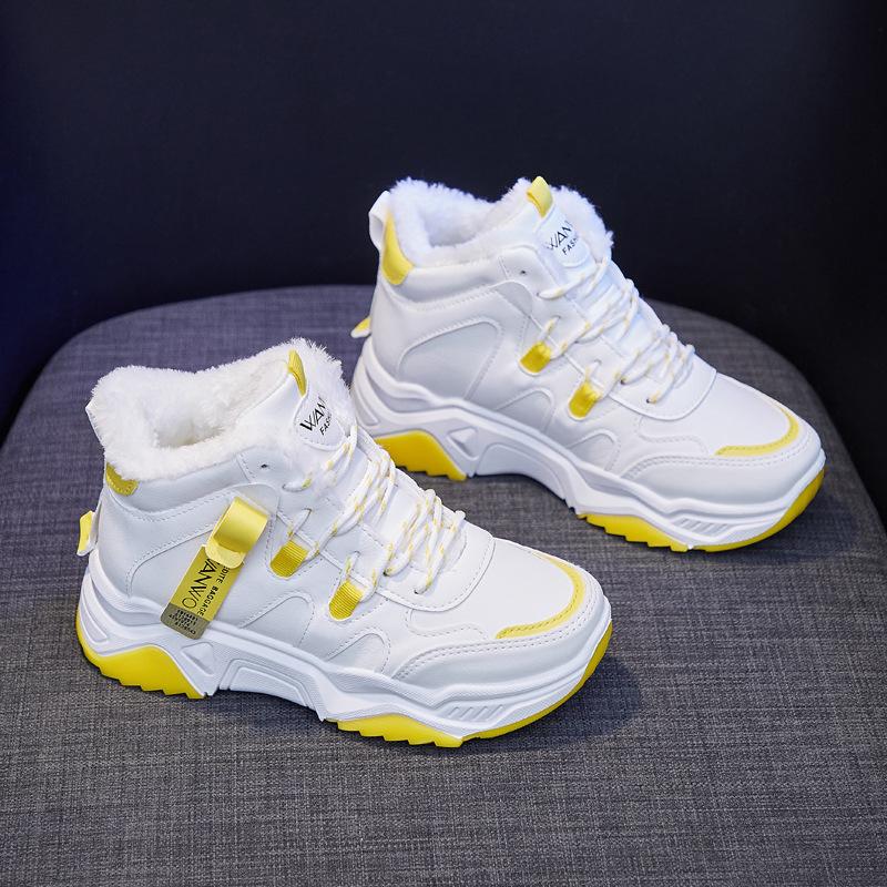 

Модные зимние женские ботинки 2024 года, новые модные спортивные туфли на шнуровке, корейские женские высокие теплые повседневные туфли из хлопка 40 жёлтый