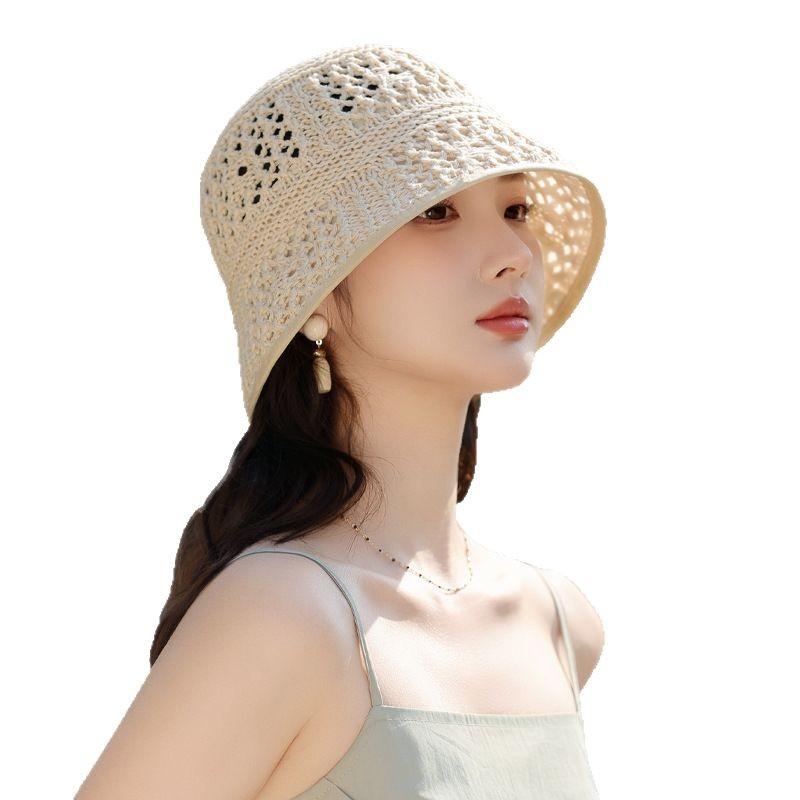 Spring and Summer New Hat Women's Knitted Breathable Bucket Hat Sun Hat Sun Visor Basin Hat