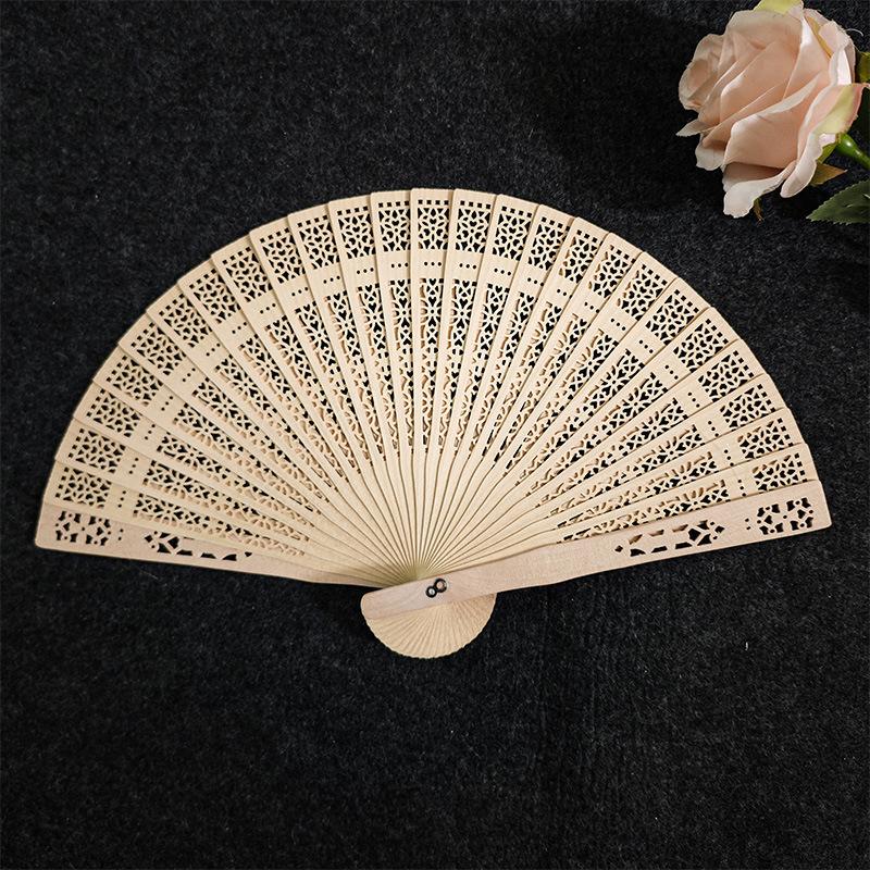 

8 Inch Full Punch Incense Wood Folding Fan Sunflower Hollow Out Design Wedding Party Favor Chinese New Year Gift decoration