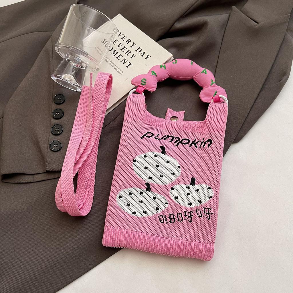 Knitted Mobile Phone Bag New Convenient Storage Student Cute Cartoon Fashion Messenger Bag