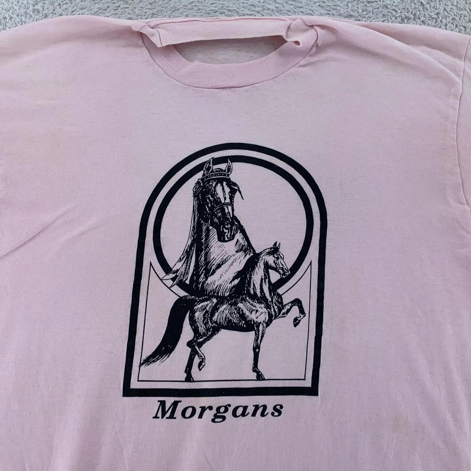 

Vintage Morgan Horse Shirt Mens Medium Pink Tee Equestrian Breed Racing Art 90s 4XL