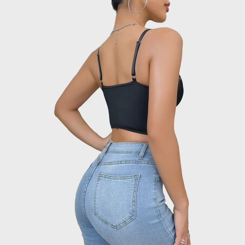 Colorblock Embroidered Mesh Bandeau Corset Tank Top