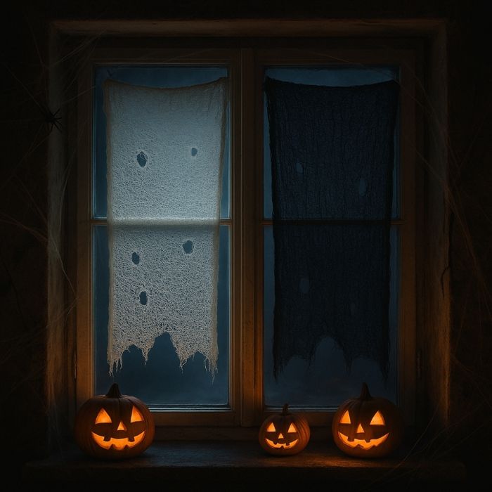 Rideau Halloween 72x180cm – Effet Filet de Gaze Effrayant Beige