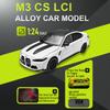 1:24 M3 CS LCI 507 Model Sportovní Auto Hračky Kovové Diecast Stahovací Otevírací Dveře Zvuk Světlo Simulace Superauta pro Děti Dárky