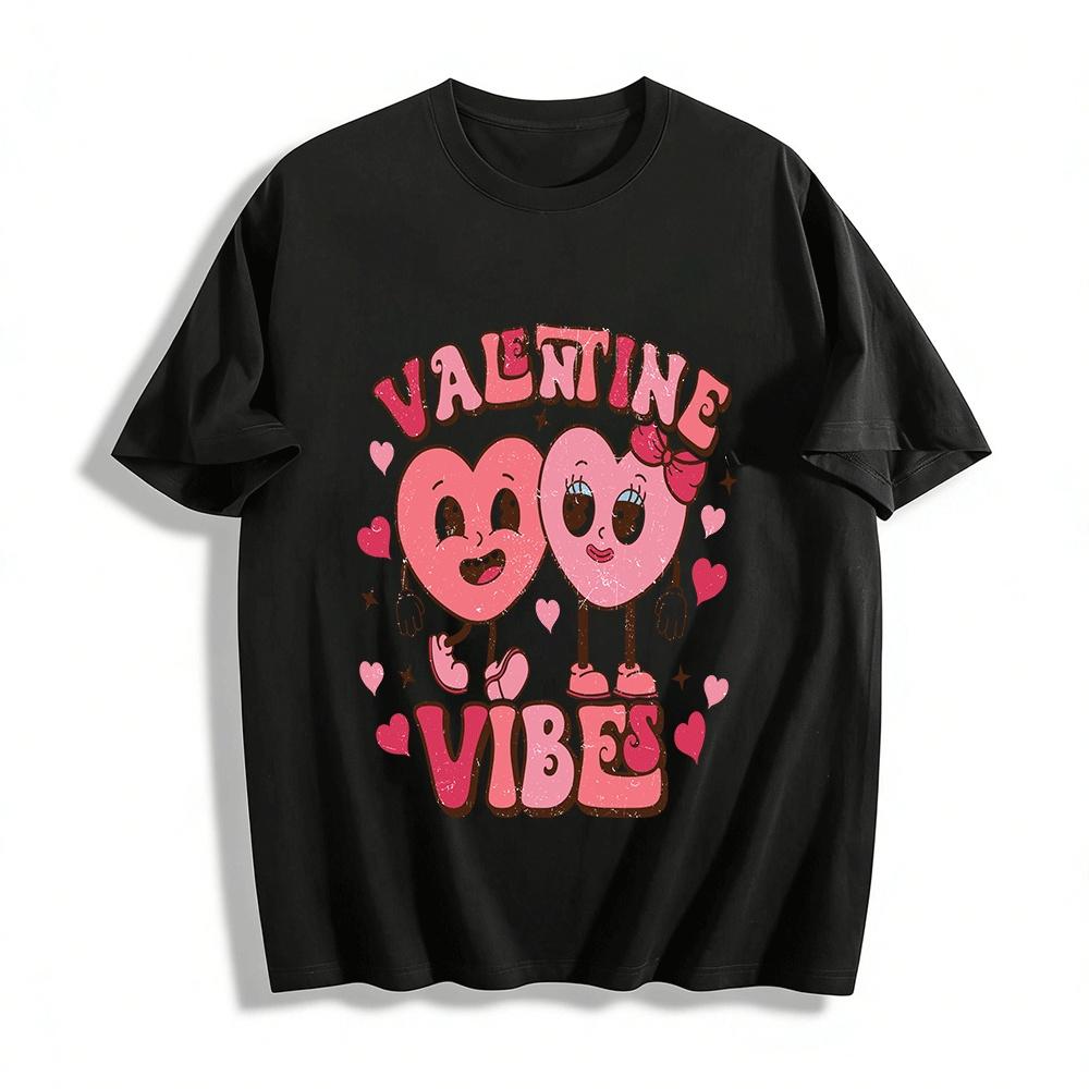 Retro Valentine Vibes Cute Couple Heart Graphic Casual Top Pure cotton T-shirt XXS