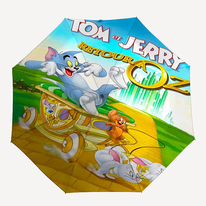 

1pc Tom and Jerry Return to Oz Automatic Folding Umbrella - Compact 8-Rib Design, Durable Plastic & Iron1230L